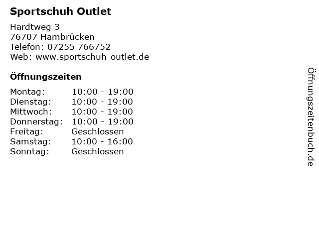 ᐅ Öffnungszeiten „Sportschuh Outlet“ | Hardtweg 3 in Hambrücken ᐅ Öffnungszeiten „Sportschuh Outlet“ | Hardtweg 3 in Hambrücken